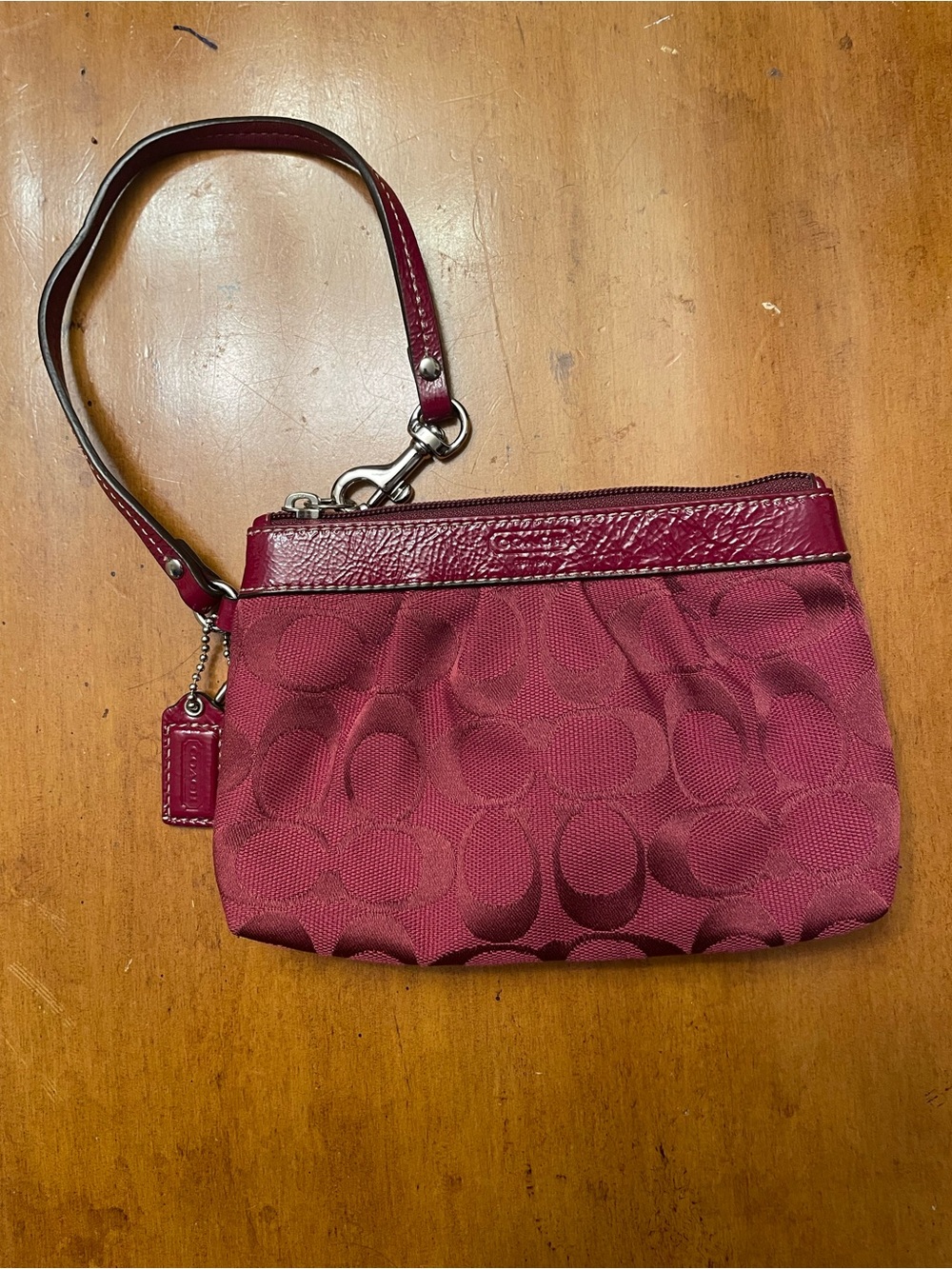 Coach Signature Jacquard Wristlet in Wine